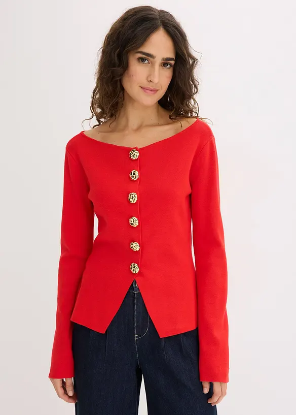 Cardigan med peplum och dekorativa knappar, bonprix