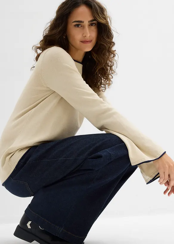 Finstickad tr&ouml;ja av bomullsmix, bonprix