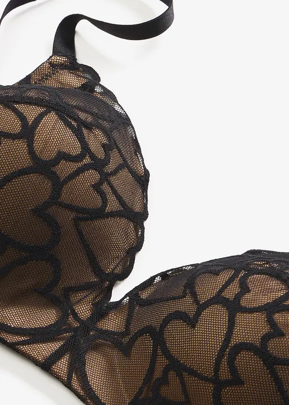 Formpressad BH utan bygel, med hj&auml;rtm&ouml;nstrad spets, bonprix