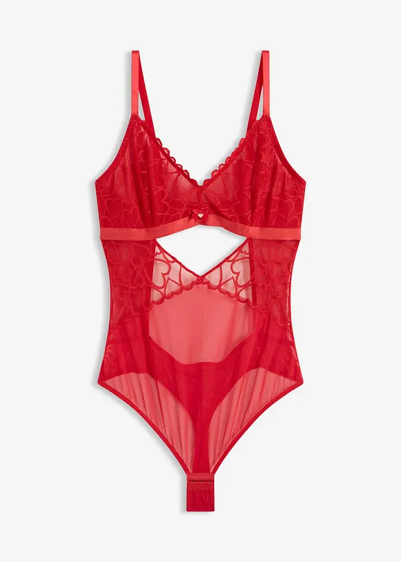 Stringbody med hj&auml;rtm&ouml;nstrad spets, bonprix