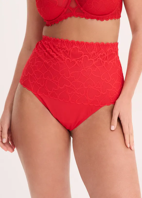 Stringtrosa med medelh&ouml;g formande effekt och hj&auml;rtm&ouml;nstrad spets, bonprix