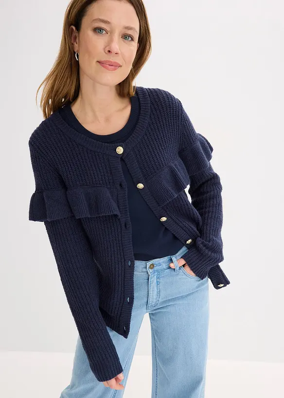 Finstickad cardigan i bomullsmix, bonprix