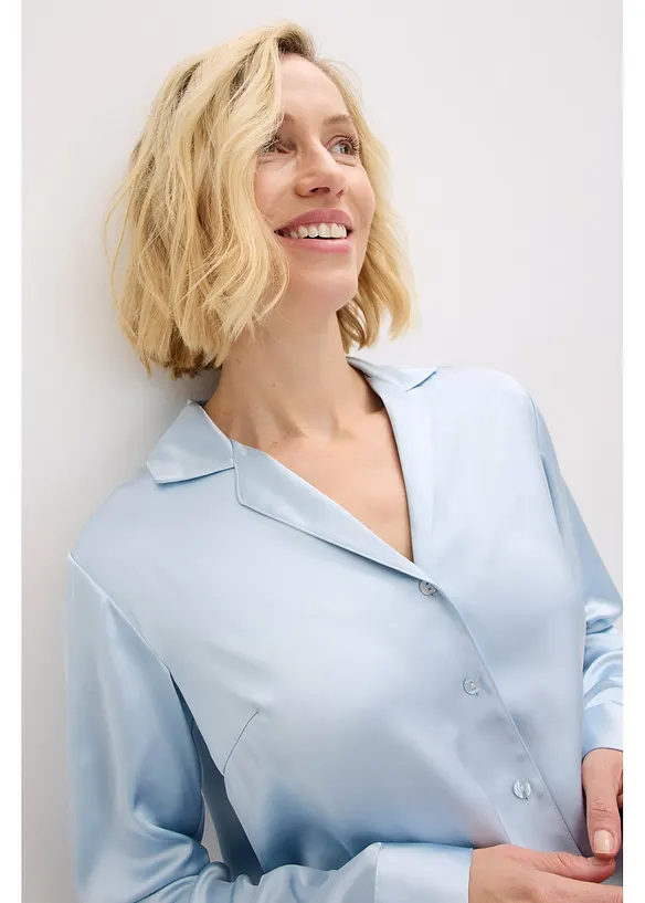 Satinblus med krage och slag, bonprix