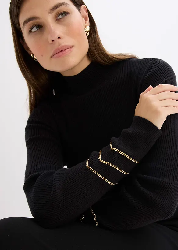 Finstickad tr&ouml;ja med guldkedjor, bonprix