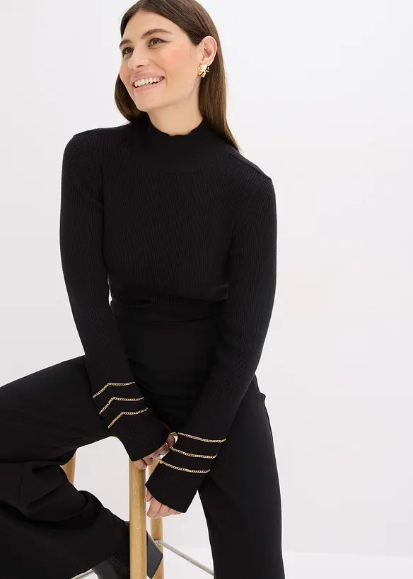 Finstickad tr&ouml;ja med guldkedjor, bonprix