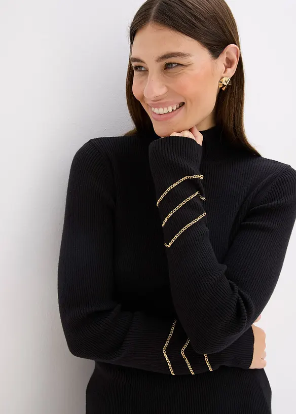 Finstickad tr&ouml;ja med guldkedjor, bonprix