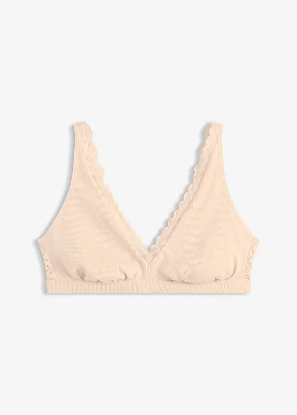 Ribbstickad bralette med ekologisk bomull och spets, bonprix