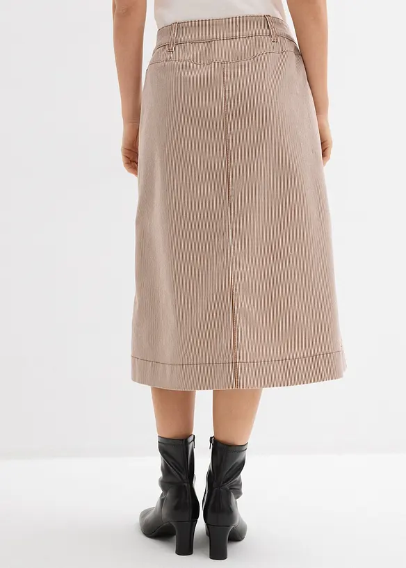 Randig mellanl&aring;ng kjol med knappar, bonprix