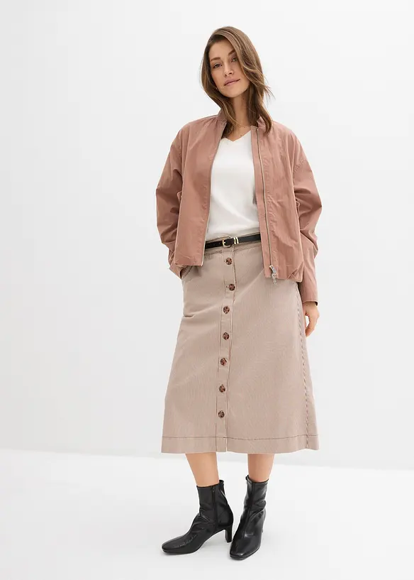 Randig mellanl&aring;ng kjol med knappar, bonprix