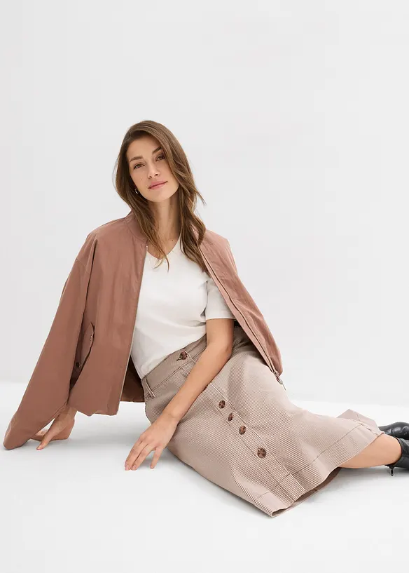 Randig mellanl&aring;ng kjol med knappar, bonprix