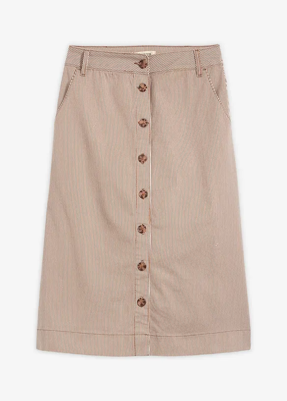 Randig mellanl&aring;ng kjol med knappar, bonprix