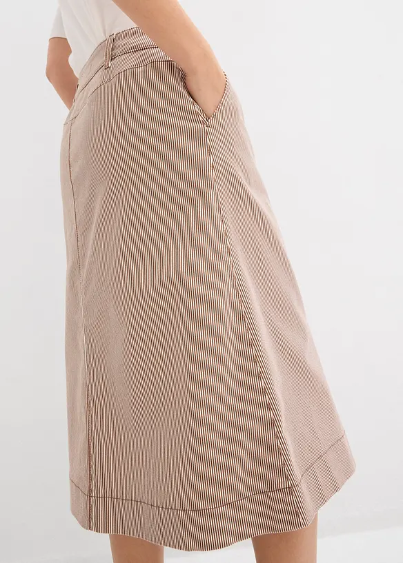 Randig mellanl&aring;ng kjol med knappar, bonprix