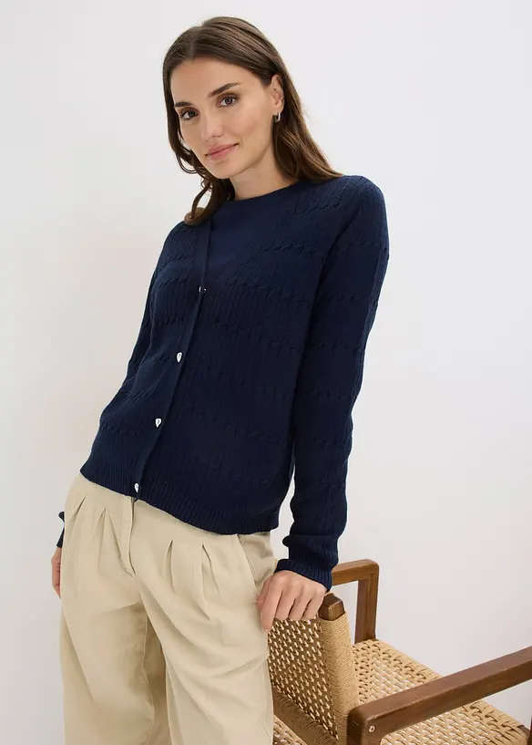 Finstickad cardigan i viskosmix, bonprix