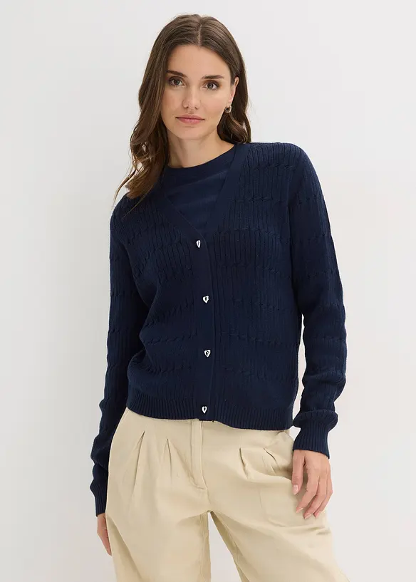 Finstickad cardigan i viskosmix, bonprix