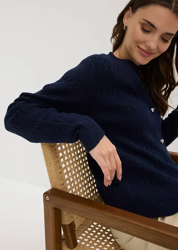 Finstickad cardigan i viskosmix, bonprix