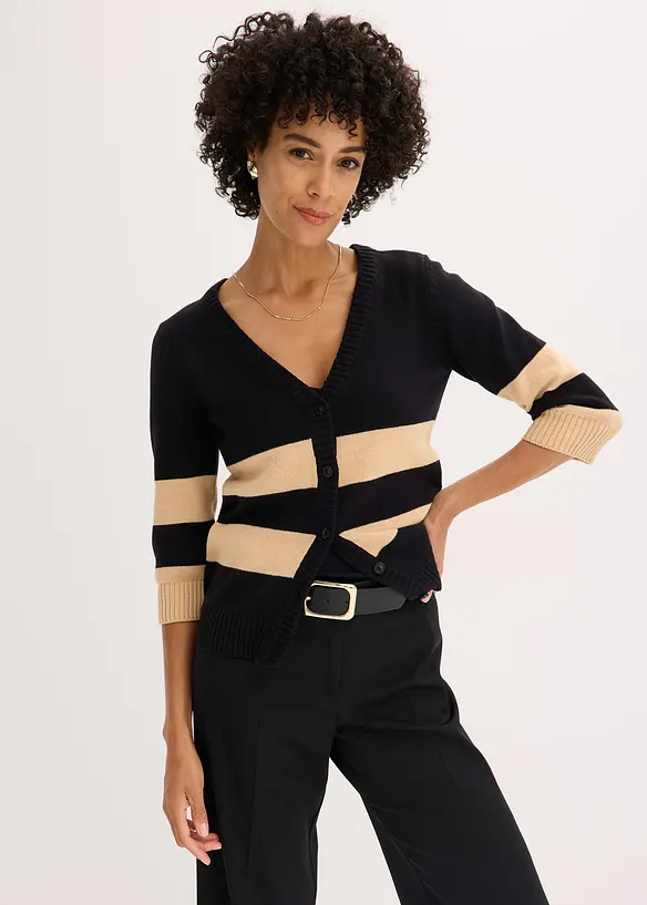 Randig bomullscardigan, bonprix