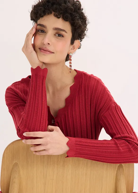 Kort h&aring;lm&ouml;nstrad cardigan, bonprix