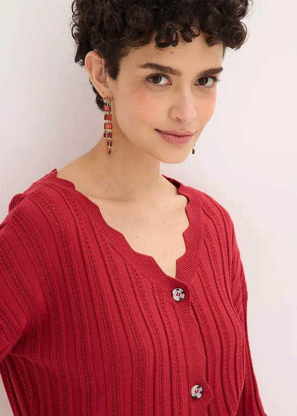 Kort h&aring;lm&ouml;nstrad cardigan, bonprix