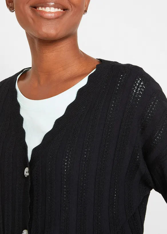 Kort h&aring;lm&ouml;nstrad cardigan, bonprix