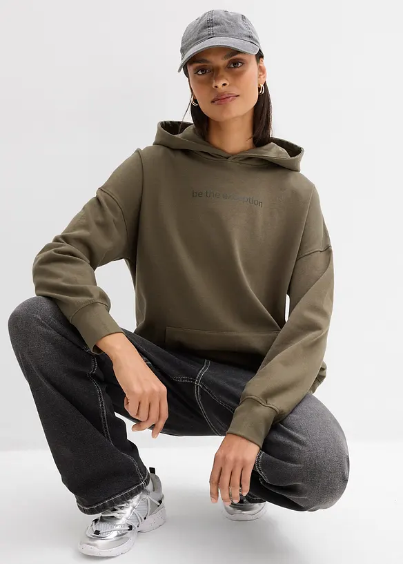 Sweatshirt med huva i ekologisk bomull, bonprix