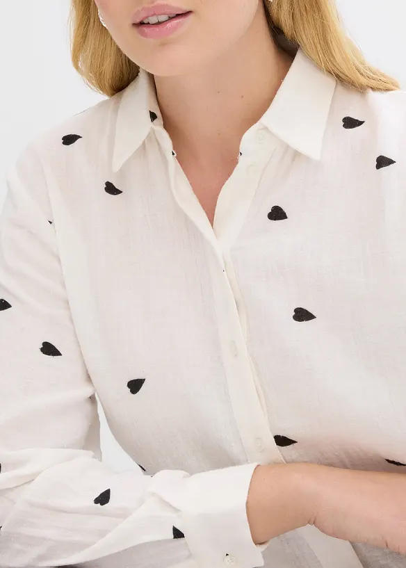 Hj&auml;rtm&ouml;nstrad muslinblus, bonprix