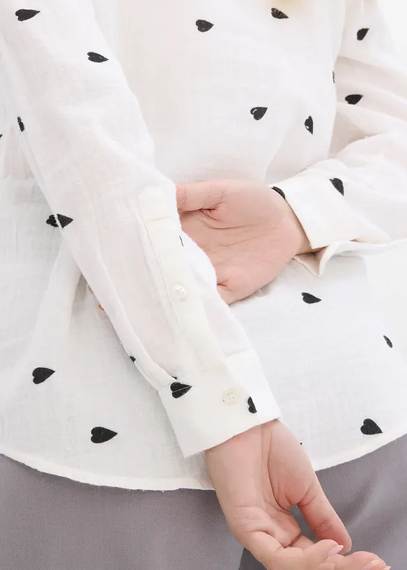 Hj&auml;rtm&ouml;nstrad muslinblus, bonprix