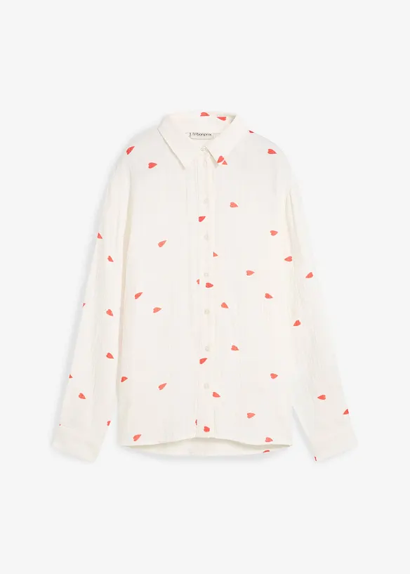 Hj&auml;rtm&ouml;nstrad muslinblus, bonprix