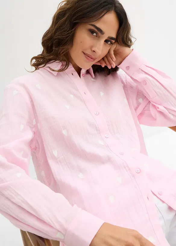 Hj&auml;rtm&ouml;nstrad muslinblus, bonprix