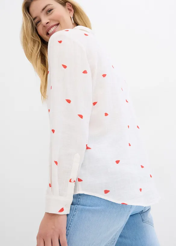 Hj&auml;rtm&ouml;nstrad muslinblus, bonprix