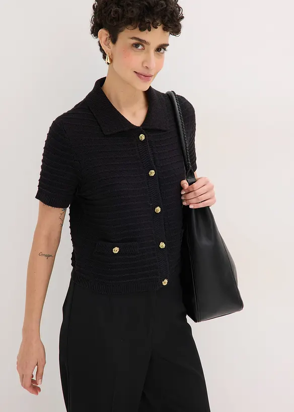 Stickad kofta med dekorativa knappar, bonprix