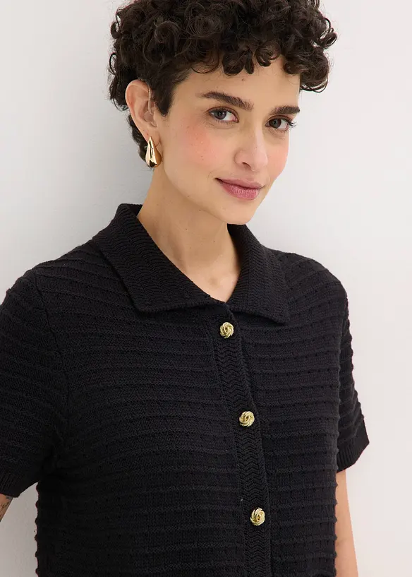 Stickad kofta med dekorativa knappar, bonprix