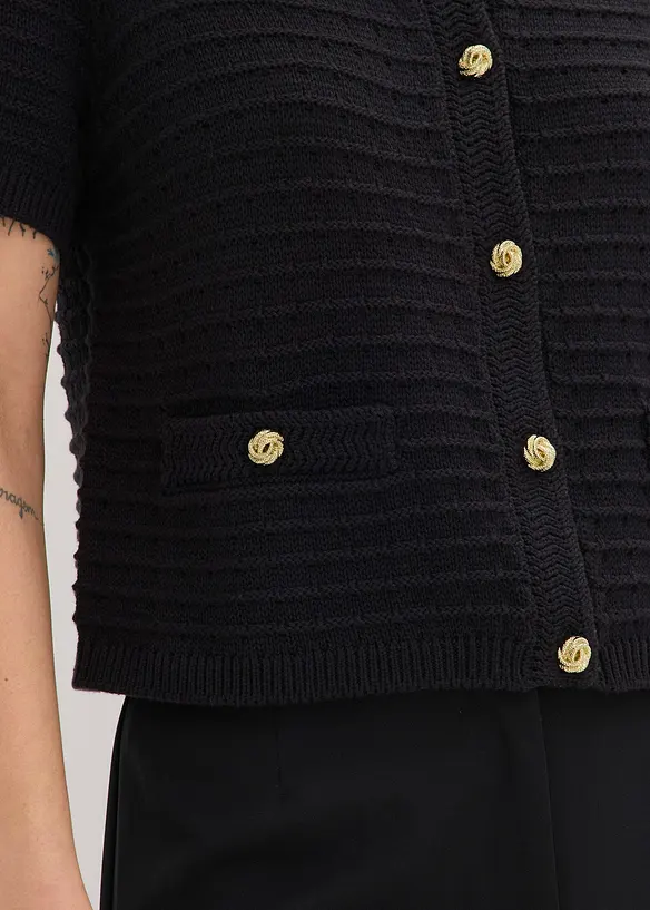 Stickad kofta med dekorativa knappar, bonprix