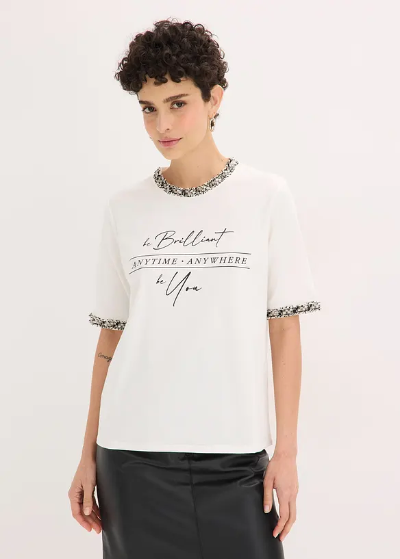 Topp av ekologisk bomull med applicerat band, bonprix