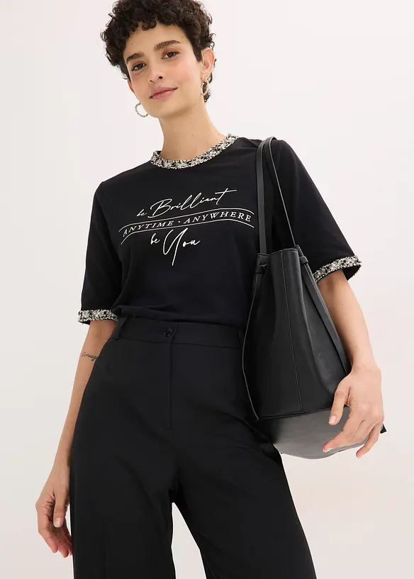 Topp av ekologisk bomull med applicerat band, bonprix