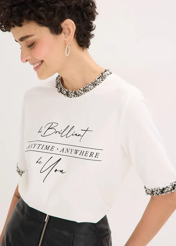 Topp av ekologisk bomull med applicerat band, bonprix