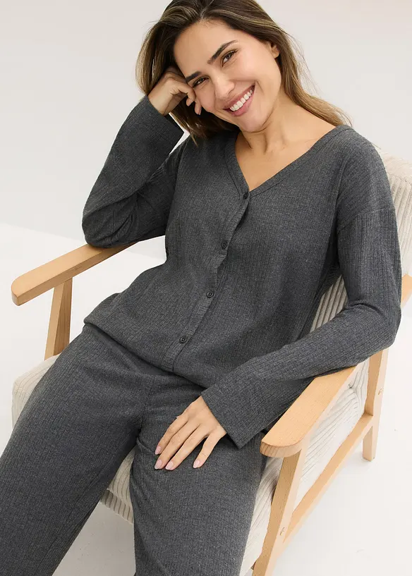 Topp och byxa i mjukt, ribbstickat material, bonprix