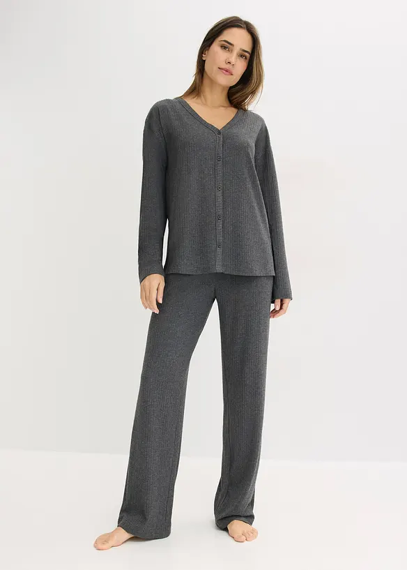 Topp och byxa i mjukt, ribbstickat material, bonprix