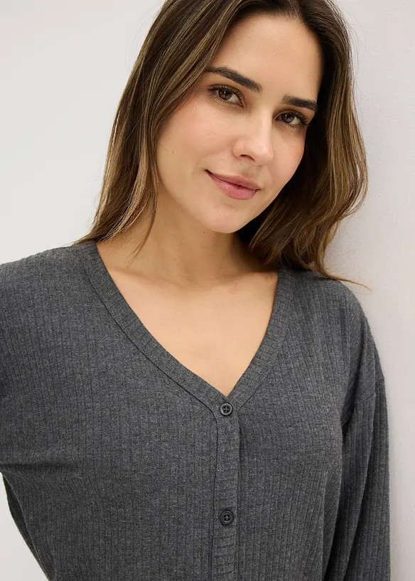 Topp och byxa i mjukt, ribbstickat material, bonprix