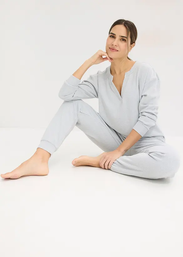 Topp och byxa av v&aring;ffelm&ouml;nstrad jersey, bonprix