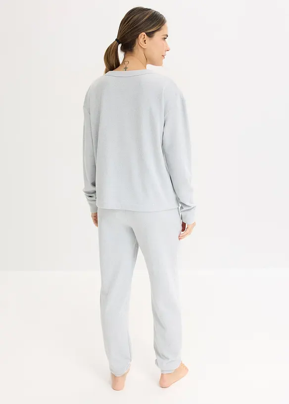 Topp och byxa av v&aring;ffelm&ouml;nstrad jersey, bonprix