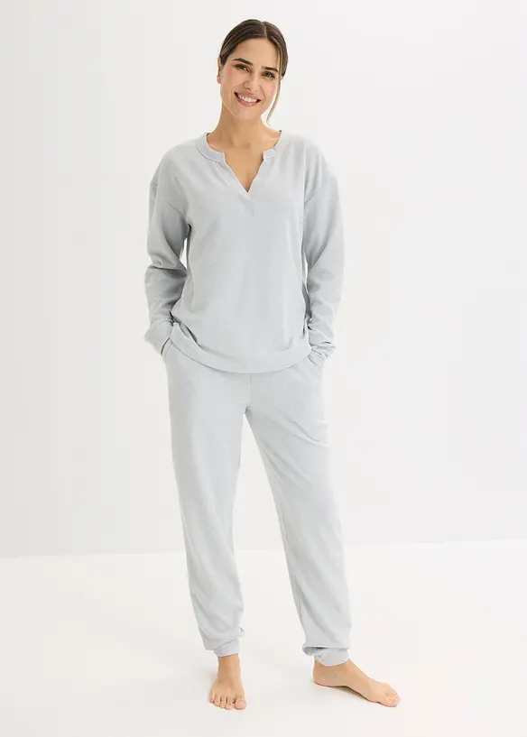 Topp och byxa av v&aring;ffelm&ouml;nstrad jersey, bonprix