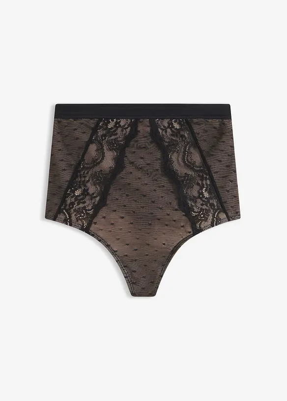 Stringtrosa med medelh&ouml;g formande effekt och spets, bonprix