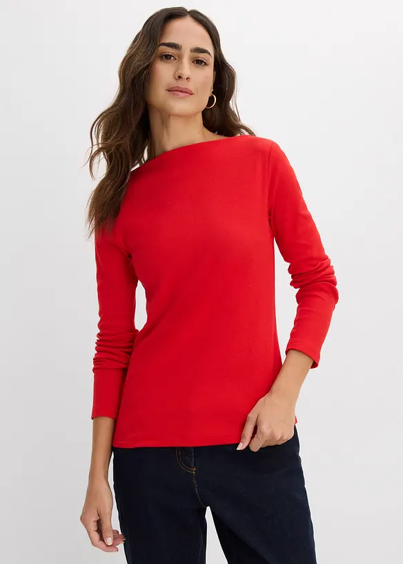 Ribbstickad topp med figurn&auml;ra passform, bonprix