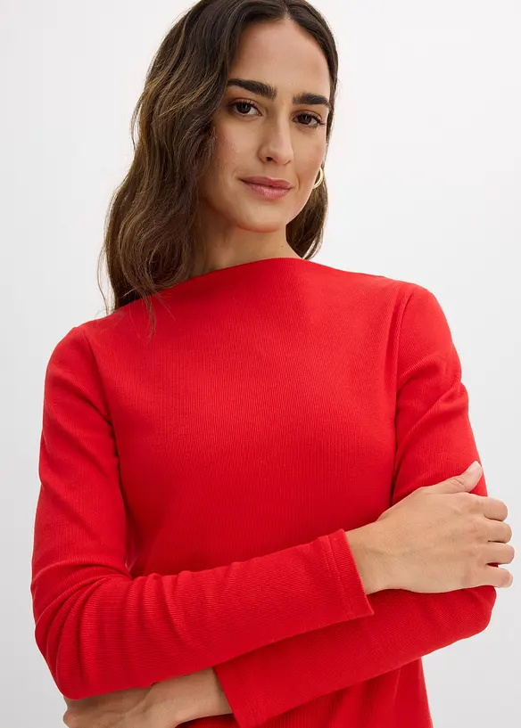 Ribbstickad topp med figurn&auml;ra passform, bonprix