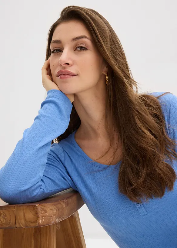 Ribbad l&aring;ng&auml;rmad topp, bonprix