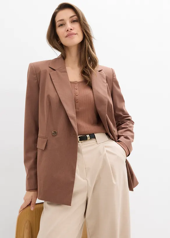 Ribbad l&aring;ng&auml;rmad topp, bonprix