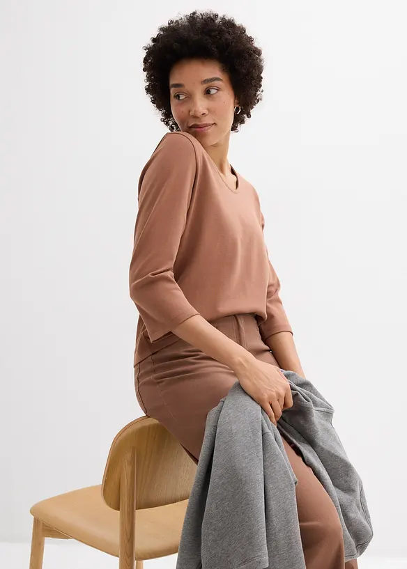 Topp i stabil jersey av ekologisk bomull, 3/4-&auml;rm, bonprix