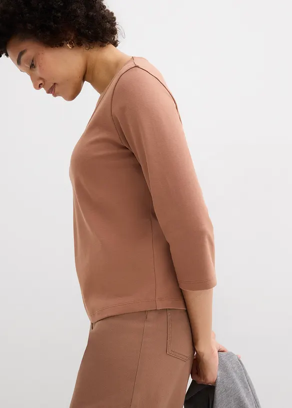 Topp i stabil jersey av ekologisk bomull, 3/4-&auml;rm, bonprix