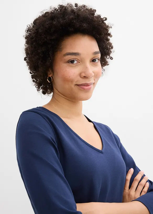 Topp i stabil jersey med ekologisk bomull, 3/4-&auml;rm, bonprix