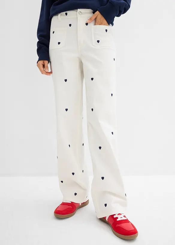 Twillbyxa med broderi, bonprix